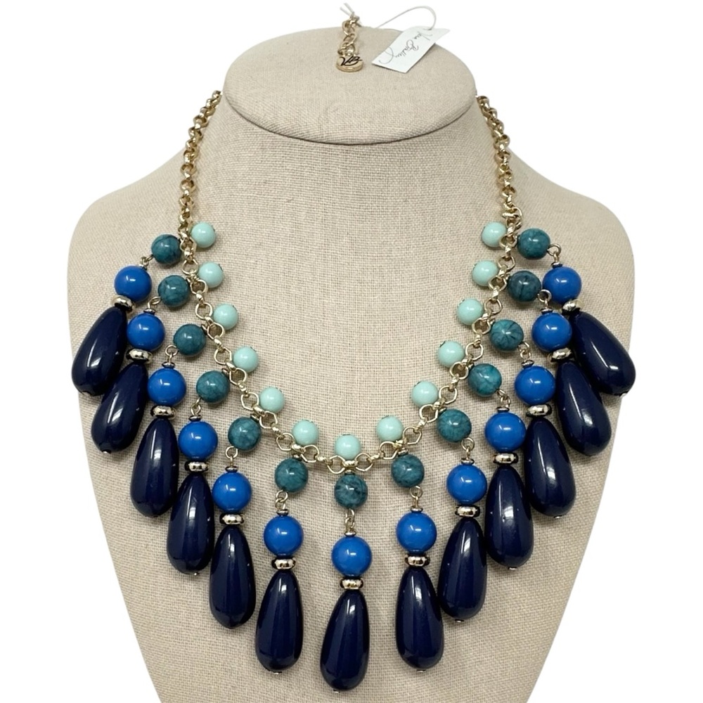 NWT Vera Bradley Blue Tone Bead Drop Bib Statement Necklace